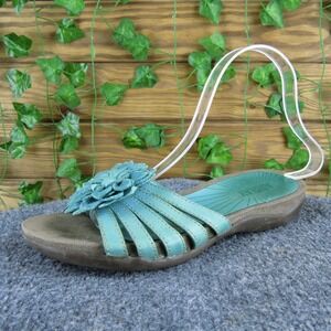 Array Women's Floral Slide Blue Leather Sz 7 Narrow Gently Used 2025‎